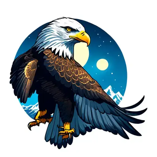 An Eagle That Flights Ready Of A Mountain With A Moon