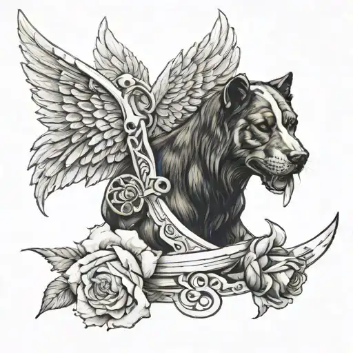 Cerberus Sword Rose Wings