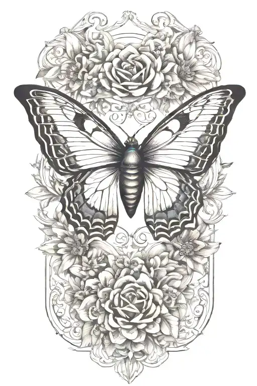 Butterfly With Eagle Eyes Surrounded By Flowers Add A Ribbon For A Name