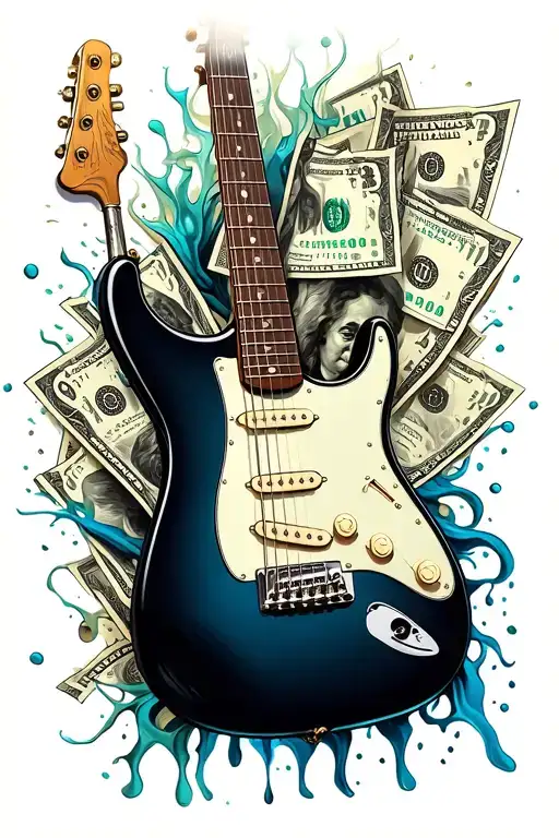 Lad Guitar In The Smoothly Flowing Into Digit 4 Is Connected With The Bill Of The Dollar