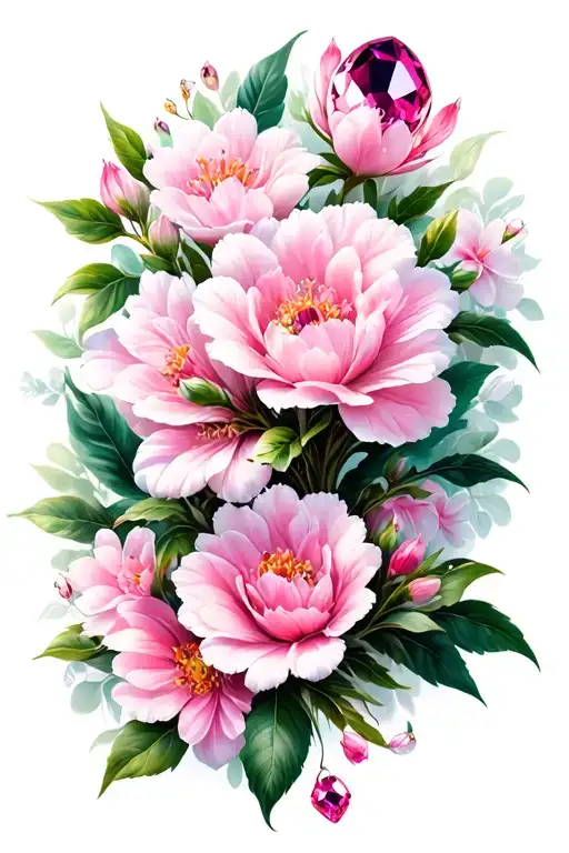 Pink Sapphire With White Gold With Pink Flowers In Background