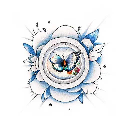 Moon With Flowers And Butterfly