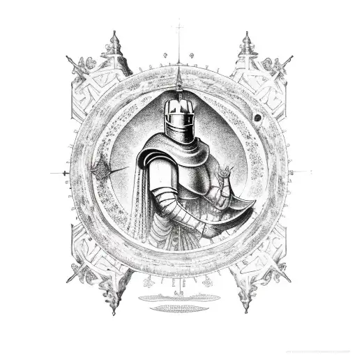 A Knight Looking At A Celestial Map In The Sky At Night Time In The Middle Of A Forest