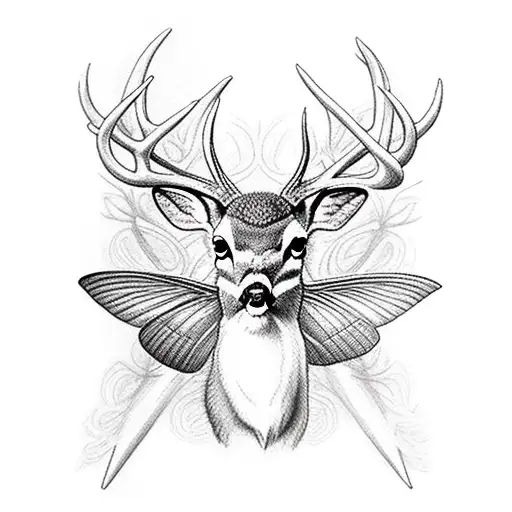 White Tail Deer With Humming Bird Sitting On Deer Antler