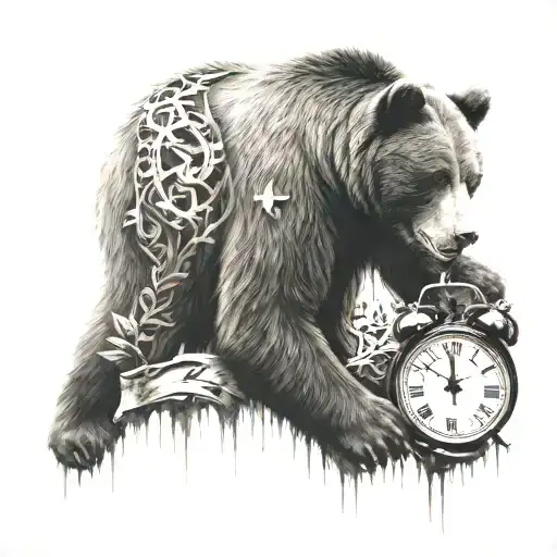 Bear And Clock With Sobriety Symbol Somewhere