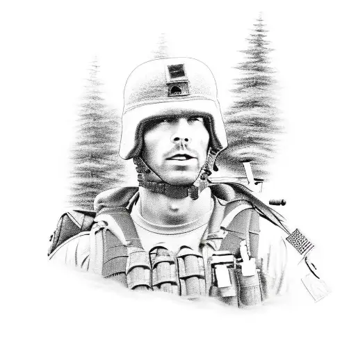A Detailed Sketch Of A Military Special Forces Soldier Hiking Through The North Carolina Mountains