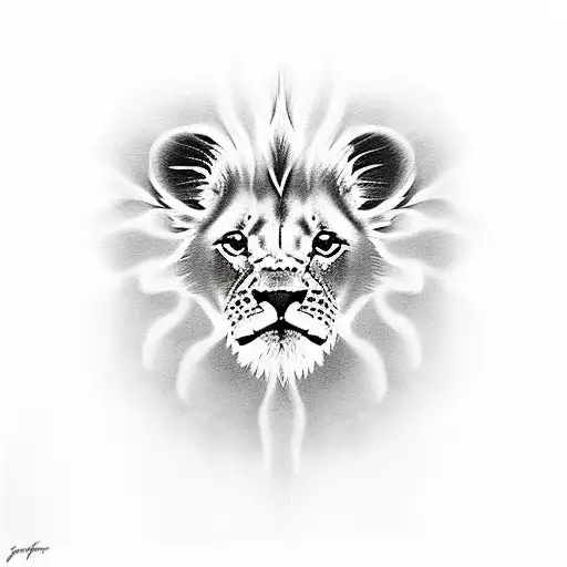 Baby Lion With The Eyes Of A Big Lion Behind