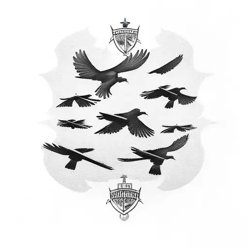 A Group Of Crows Flying Over A Military Special Forces Emblem
