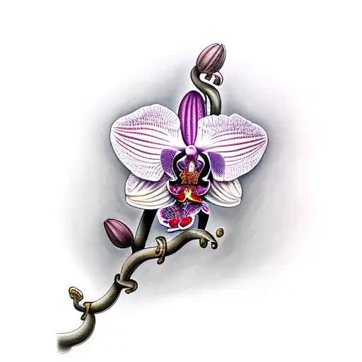 Orchid Surrounded By A Bushviper Snake