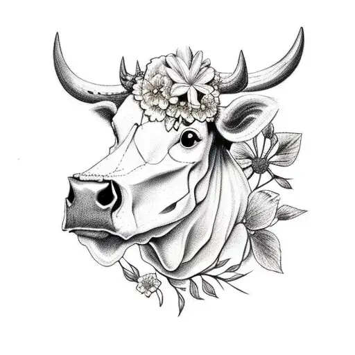 Cow Skull With Flower Crown