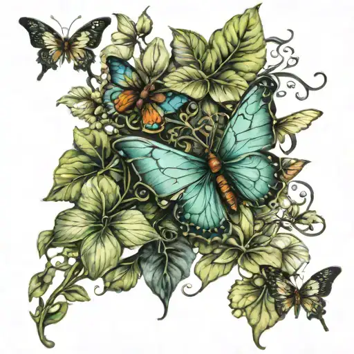 Leafy Vine Butterfly Dragonfly