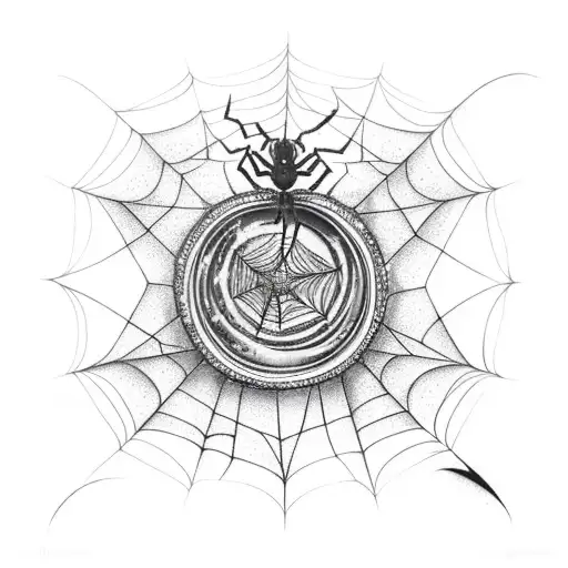 Dark Crescent Moon With Spider Web