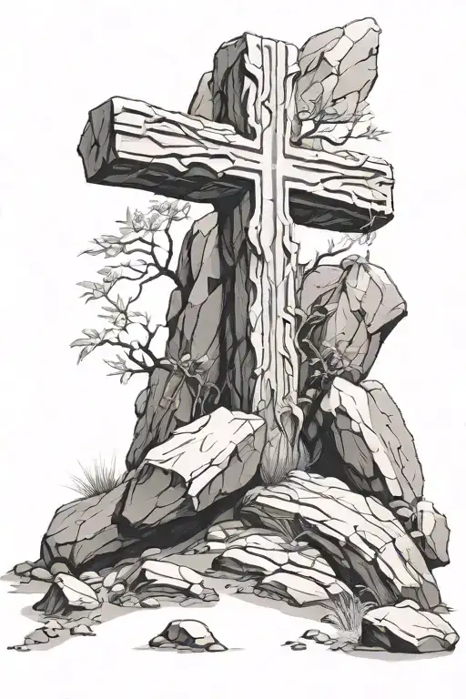 Christian Cross On A Rock