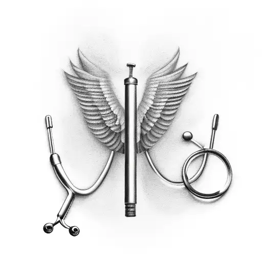 A Realistic Tattoo Of A Veterinarian's Stethoscope Forming The Shape Of A Bird In Flight