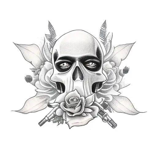 Gangsta Girl In Motorcycle With Skulls Flowers