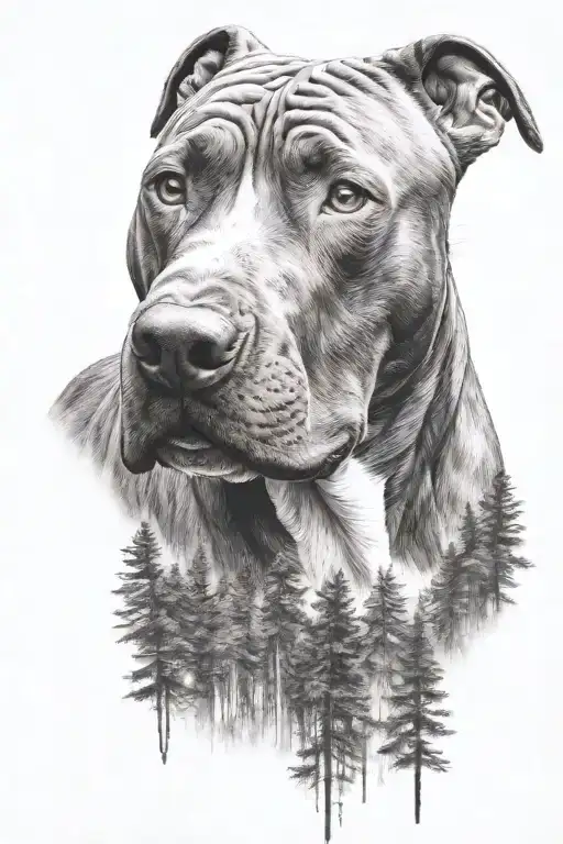 Pitbull Dog With Background Of The Forest