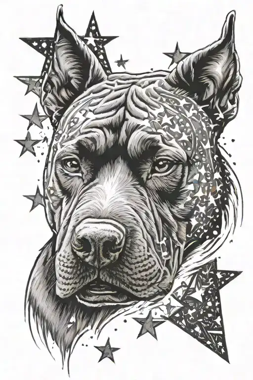 Pitbull Head With Stars As A Background