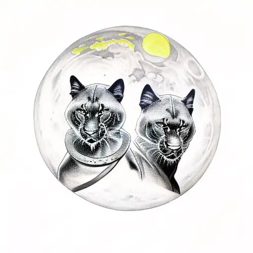 Two Black Panthers Around The Moon