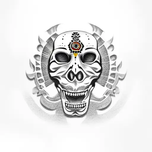 Aztec Skull With Jaguar