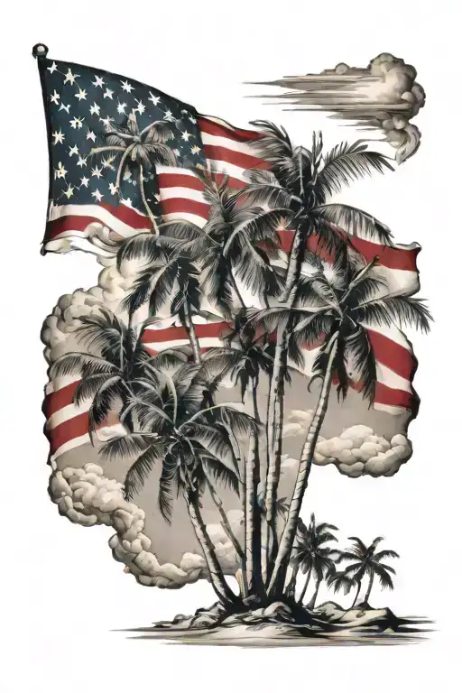 Palm Trees Beach Flag Mixed Together