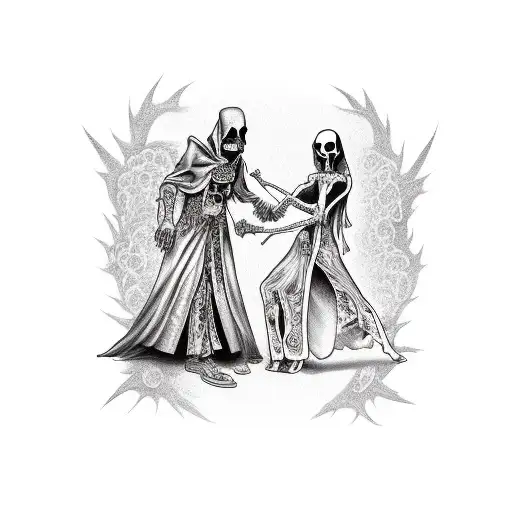 Grim Reaper Dancing With Woman In Catrina Dress