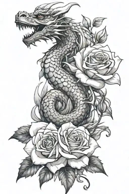 Dragon And Roses
