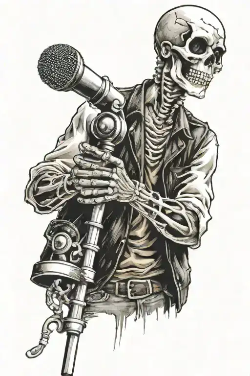 Close Up Of A Katrina Style Boy With A Skeleton Hand Holding A Retro Microphone