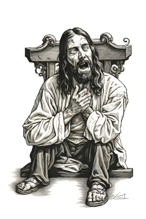 Jesus Crying On A Stool