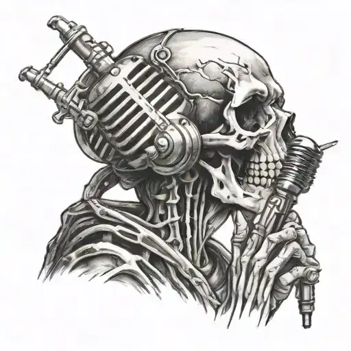 Close Up Of A Katrina Style Boy With A Skeleton Hand Holding A Retro Microphone