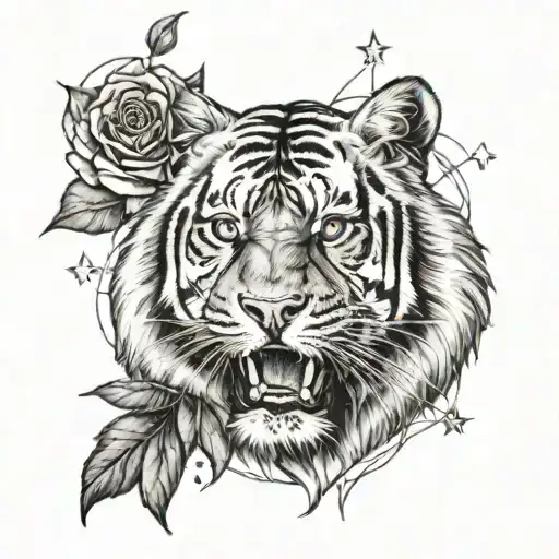 Realistic Tiger Stars Rose Leo Symbol Intertwined