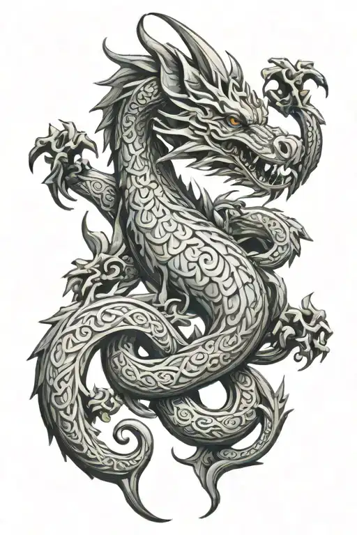 Celtic Pattern Inspired To Dragon Flying