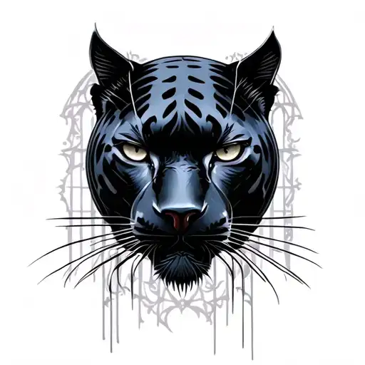 Real Black Panther Face Inside Gothic Windows