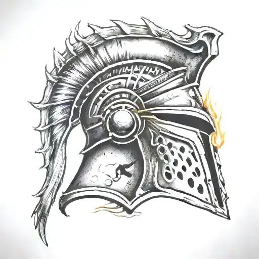 Spartan Helmet With Fire On The Front
