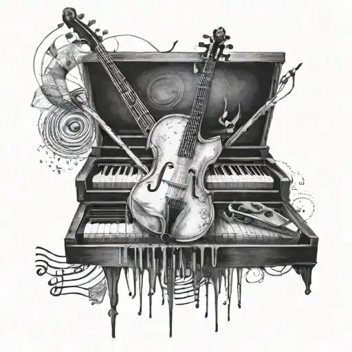 Piano Guitar Violin Drums Surrounded My Music Notes