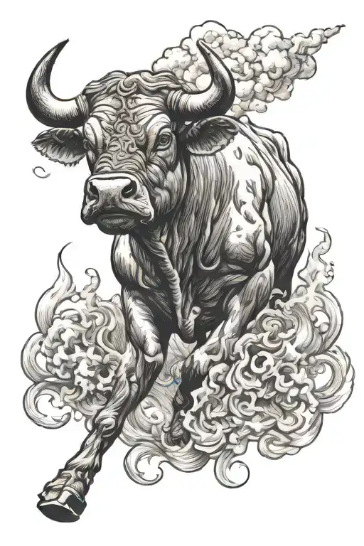 A Bull Blowing Smoke Out Of His Nose And In The Smoke It Says Taurus