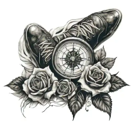 3 Baby Foot Prints With Roses And Compass Sleeve