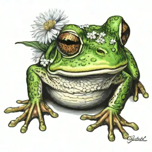 Frog Wearing Crown Blowing Dandelion Seeds