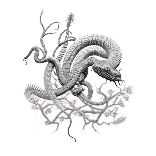 Spiney Bush Viper And Monkey Plant