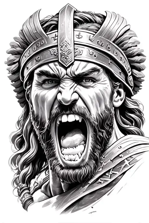 Greek Warrior Shouting Of Anger