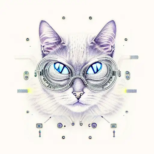 A Realistic Portrait Of A Cybernetic Cat With Circuitry Patterns