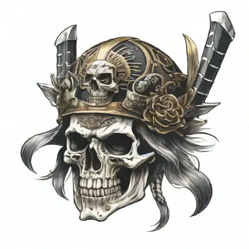 Skull With A Samurai Helmet Adorned With Symbols