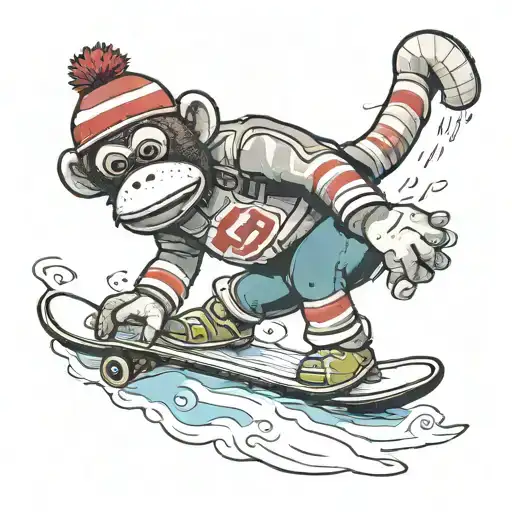 A Sock Monkey Riding On A Snowboard