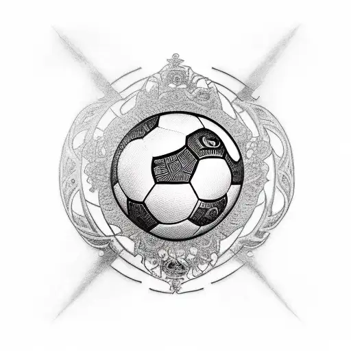 A Traditional Style Tattoo Of A Soccer Ball Surrounded By Punk-rock Symbols