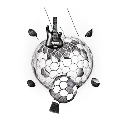 A Realistic Portrait Of A Punk-rock Musician Playing A Guitar Shaped Like A Soccer Ball