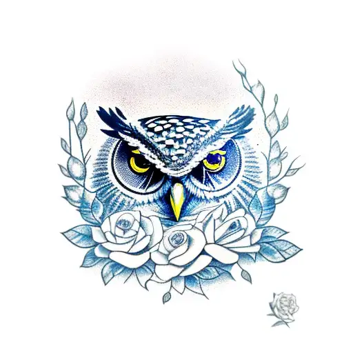 Owl With Roses And Blue Eyes