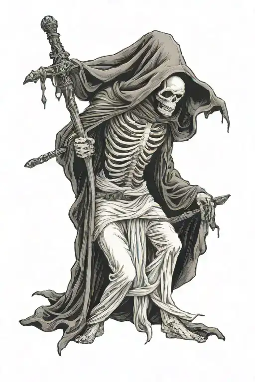 White Outfit Grim Reaper Holding Staff Of Life