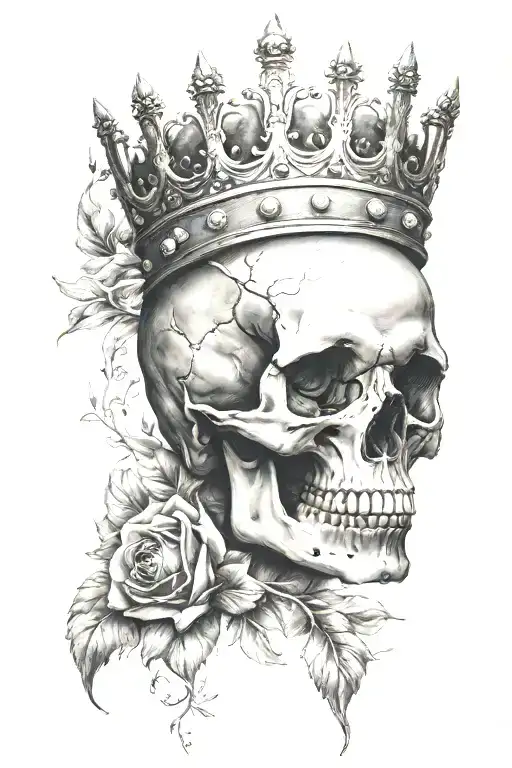 Sleve Tatto With Skull Wearing A Crown