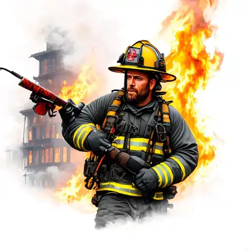 Firefighter Battling Building Fire