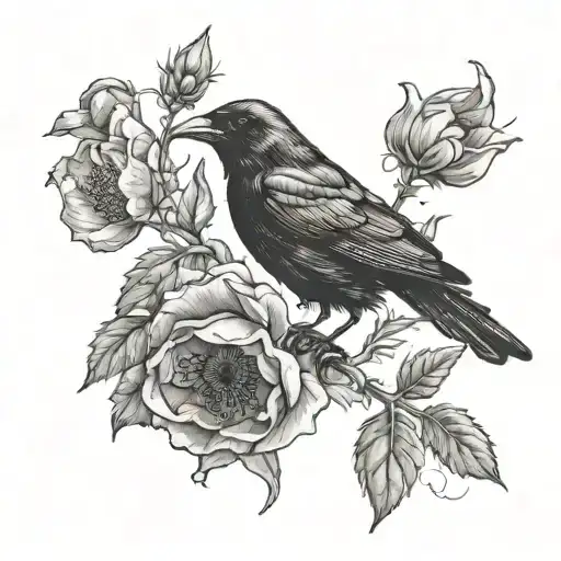 Crow And Poppy Flower
