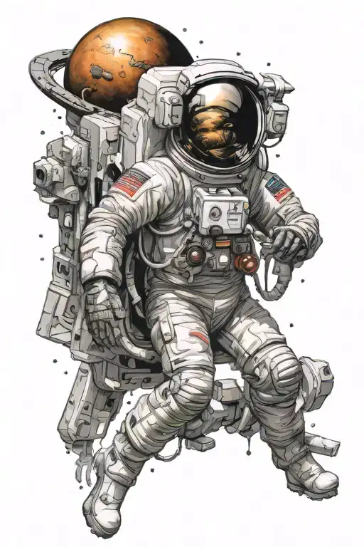 Astronaut And Alien Spacecraft In Space